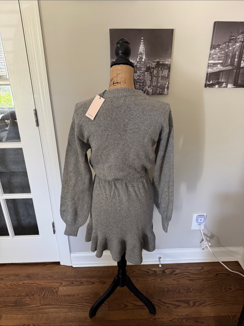cinq a sept Heather Gray Long Sleeve Knit Sweater Dress - Picture 3 of 5